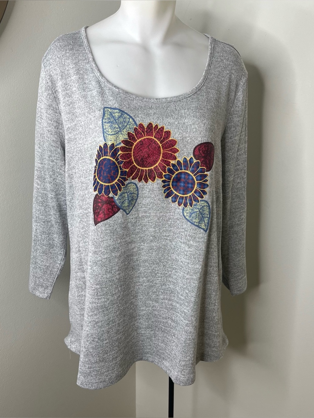 Energe World Wear Casual Floral Scoop Neck Knit Tee XXL